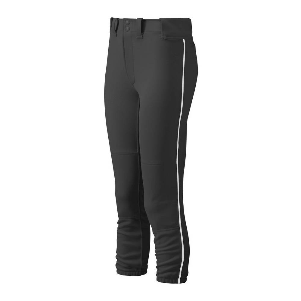 Pantalones Mizuno Softball Belted Piped Para Mujer Negros/Blancos 9324601-CP
